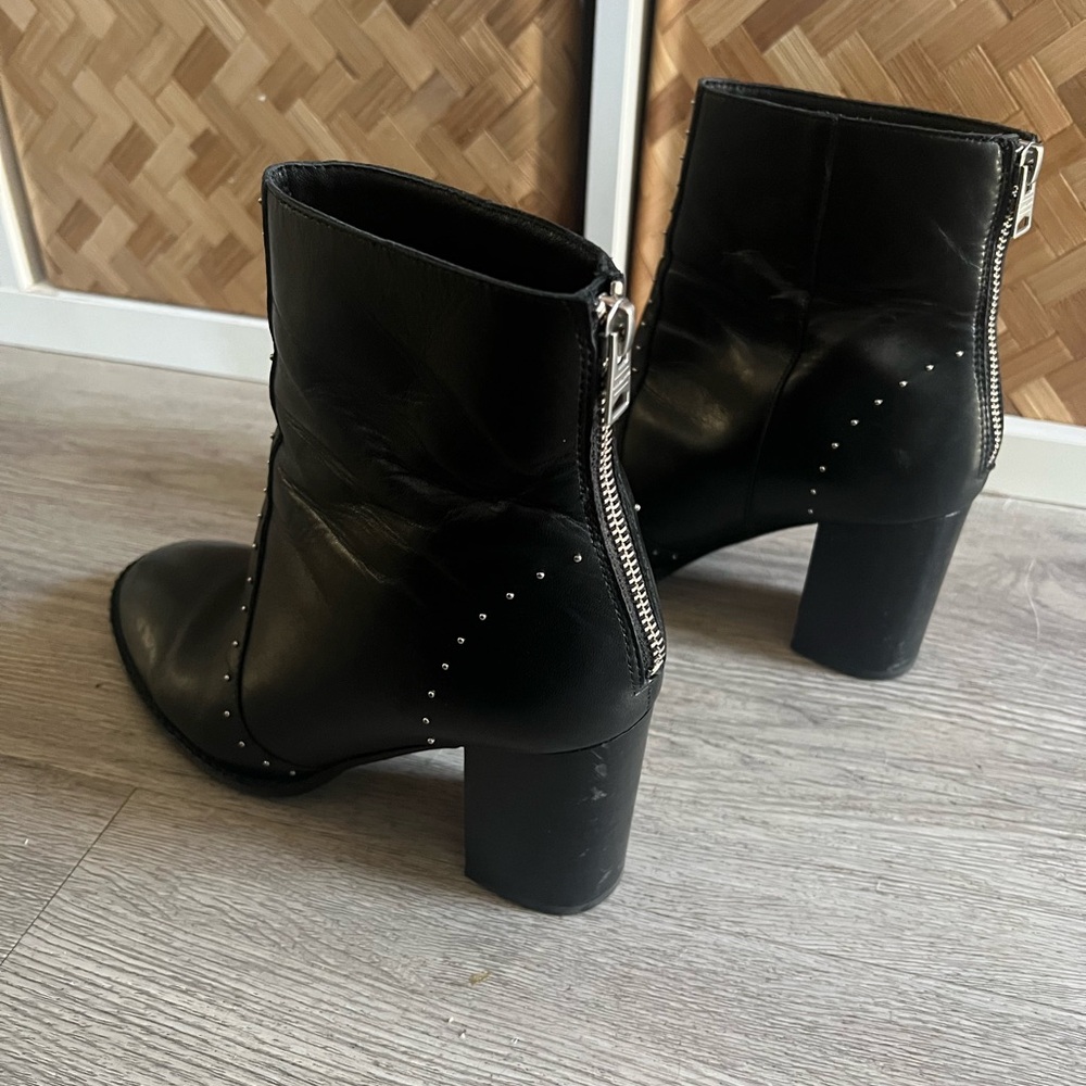 All Saints Black Leather Studded Block Heel Ankle Boots - Picture 9 of 13